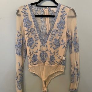 Honey punch blue Embroidered bodysuit